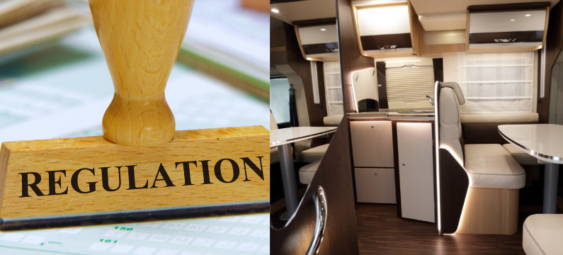 Regulation seal and interior view of a motorhome under Spain’s 2026 regulation